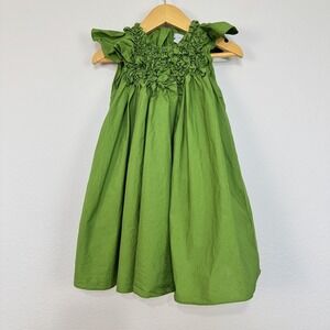 COS Dress Toddler Girl 2-4 Years Green Smocked Ruffle Sleeveless Cotton Spring
